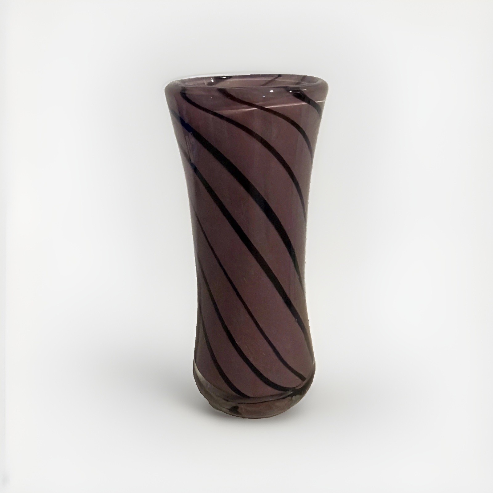Heavy Glass Hand Blown Vase Lavender With Purple Swirl 6.5”