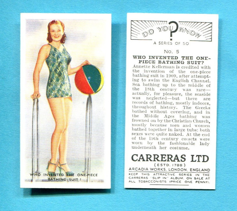 1939 CARRERAS LTD. DO YOU KNOW? TOBACCO CARD #5 ONE PIECE BATHING SUIT