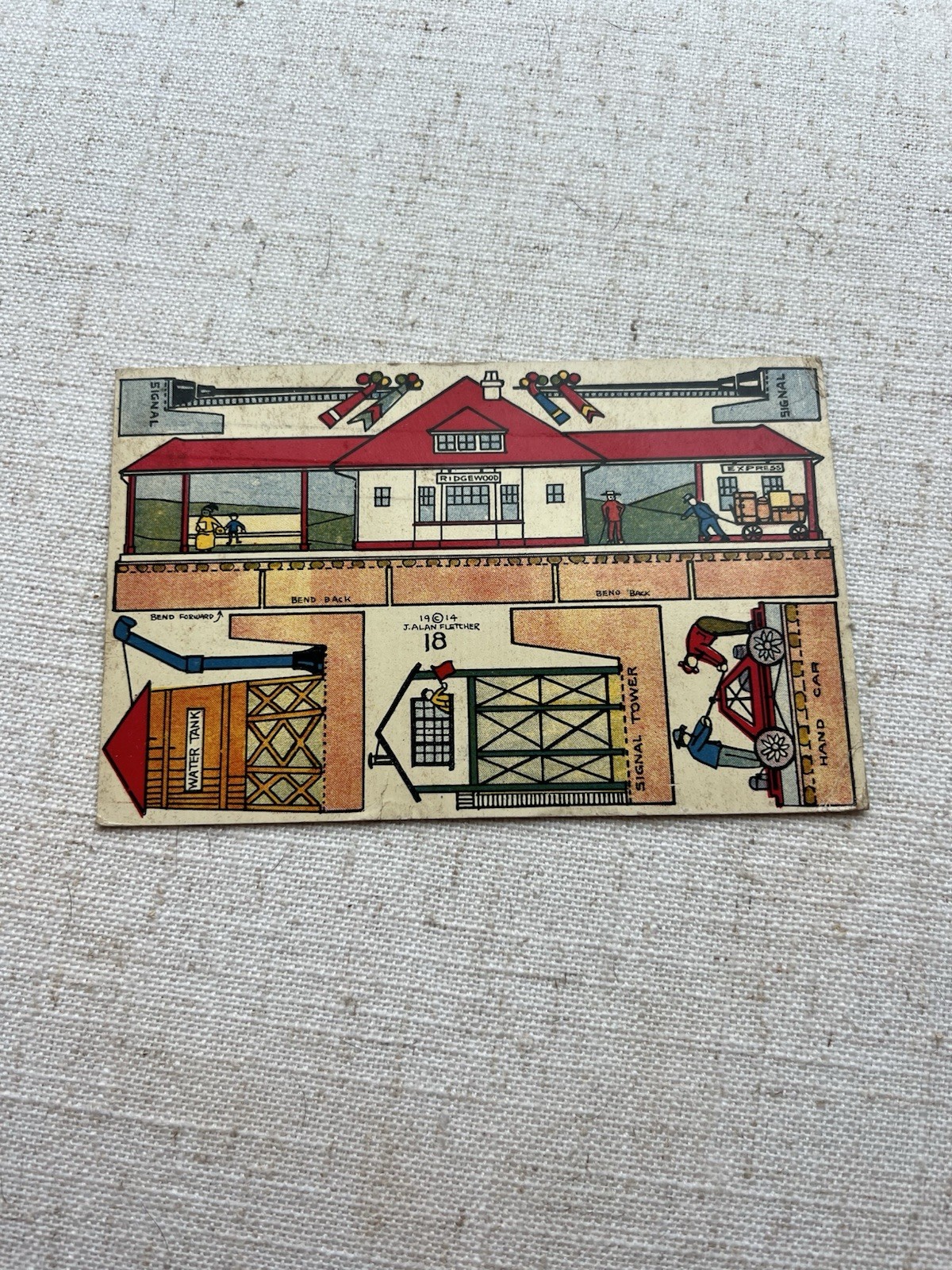 1914 J. Alan Fletcher Postcard #18 Cut Out Train Station 1914 J. Alan Fletcher Postcard #18 Cut Out Train Station