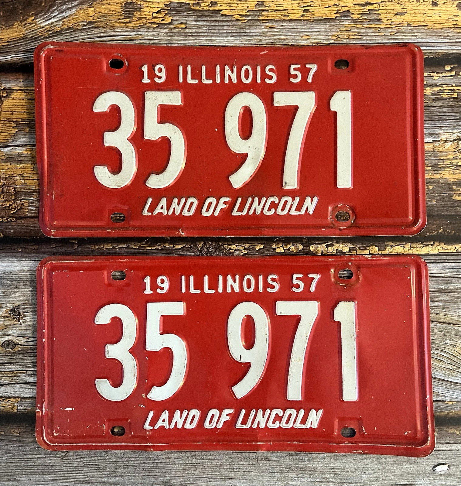 1957 Illinois License Plate Matched Pair / Set 35 971