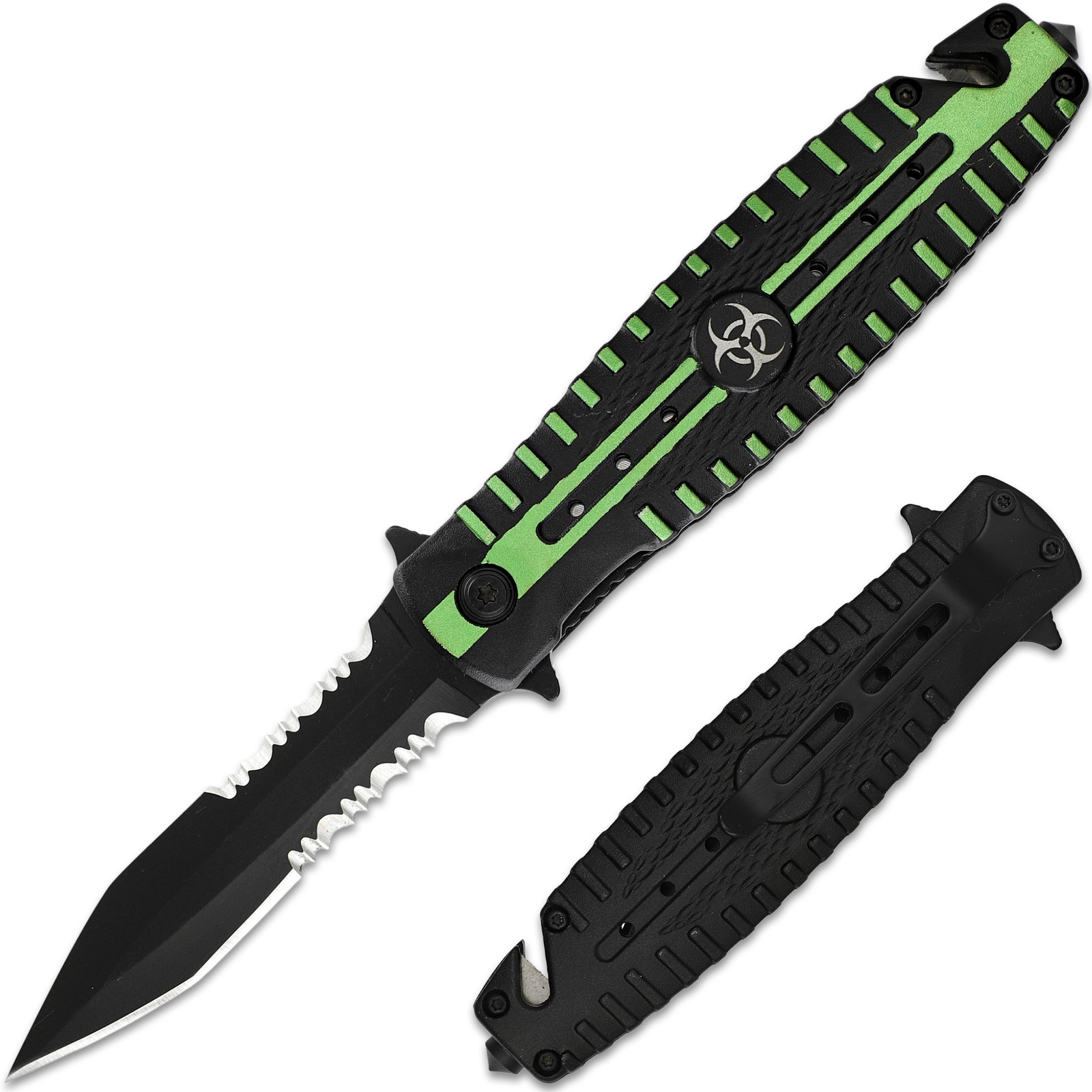 Zombie Killer Assisted Tactical Folding Pocket Knife Spear Point - Belt Cutter