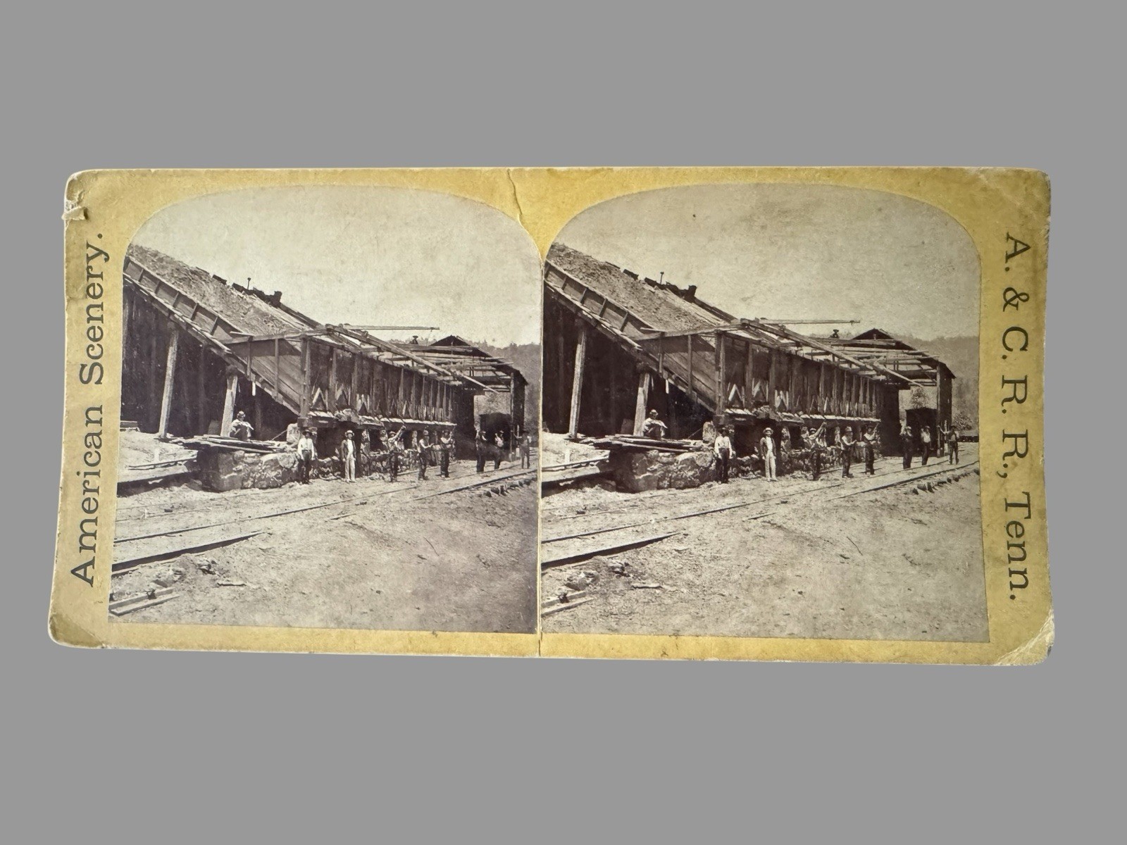 Antique 1870s Stereoview A & C R.R. Tennessee Railroad Workers American Scenery