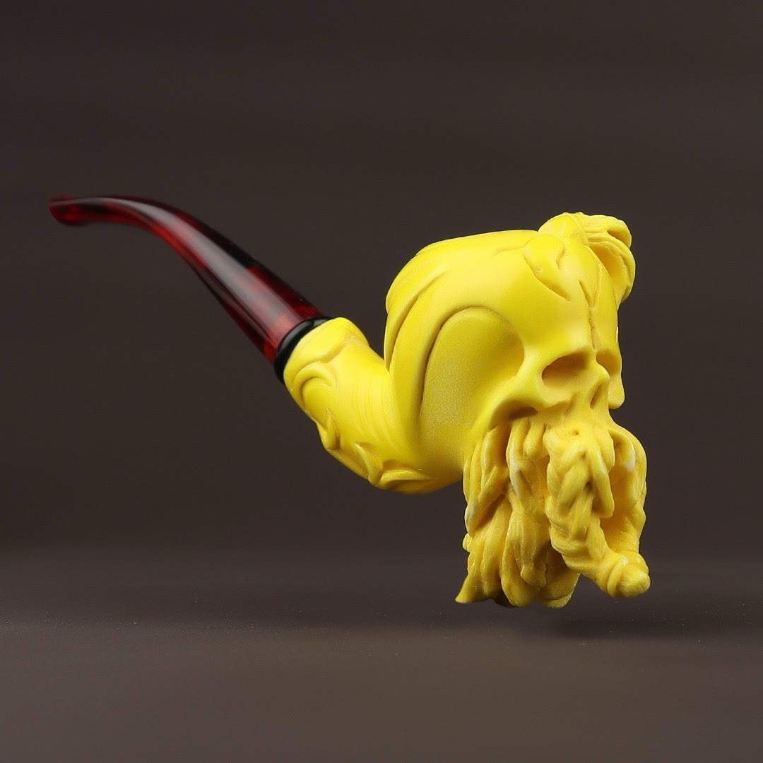 Skull  Pipe W Beard Block Meerschaum-Handmade NEW W CASE#1862