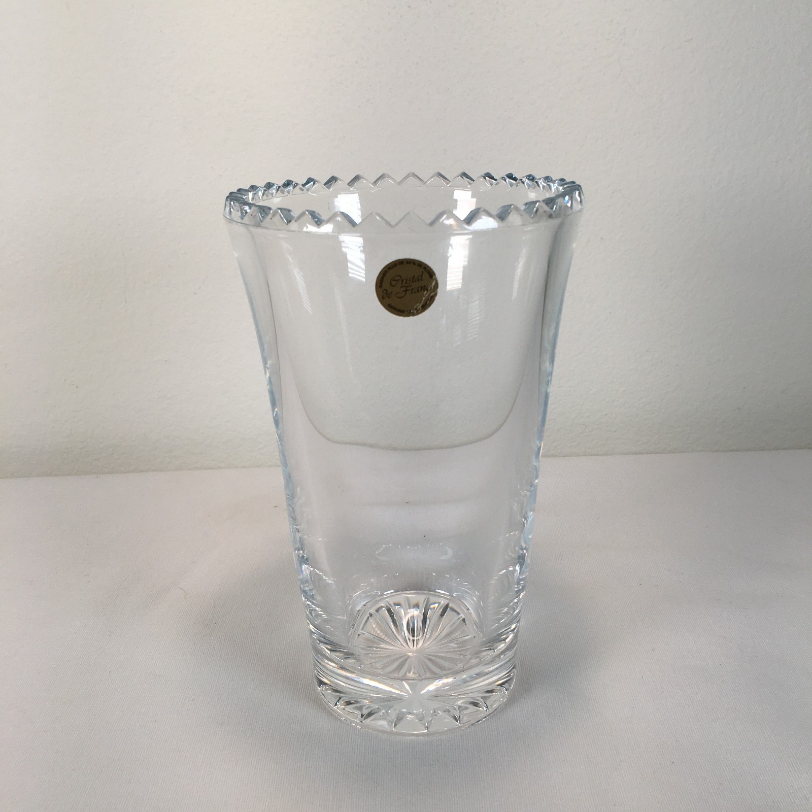 Vintage Cristal de France Genuine Lead Crystal Vase Heavy Weight Cut Edge 8