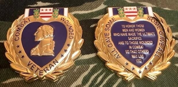 PURPLE HEART CHALLENGE COIN ARMY MARINES NAVY AIR FORCE COAST GUARD