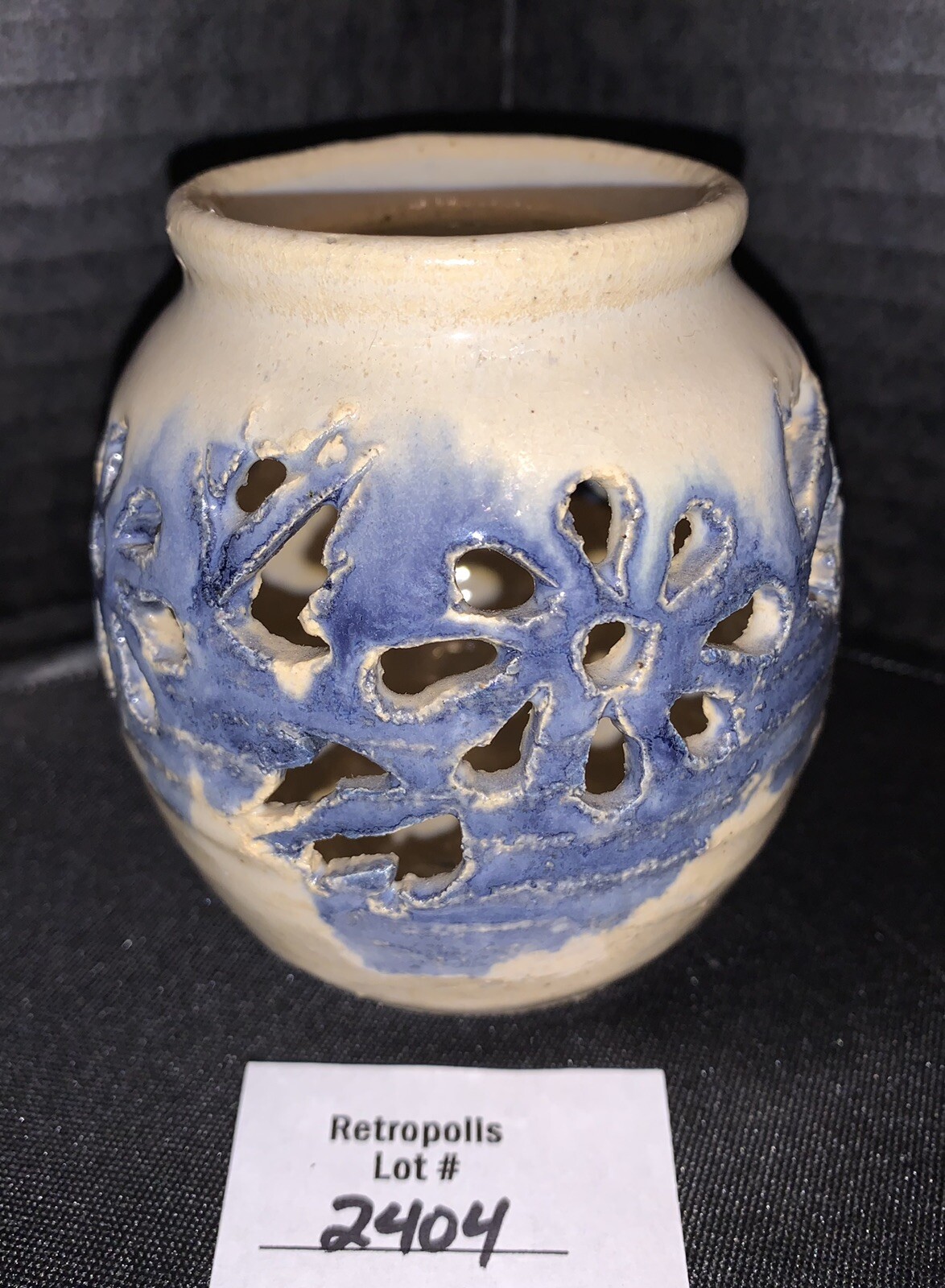 Artist Signed Reticulated Ceramic Pottery Potpourri Candle Holder Vintage