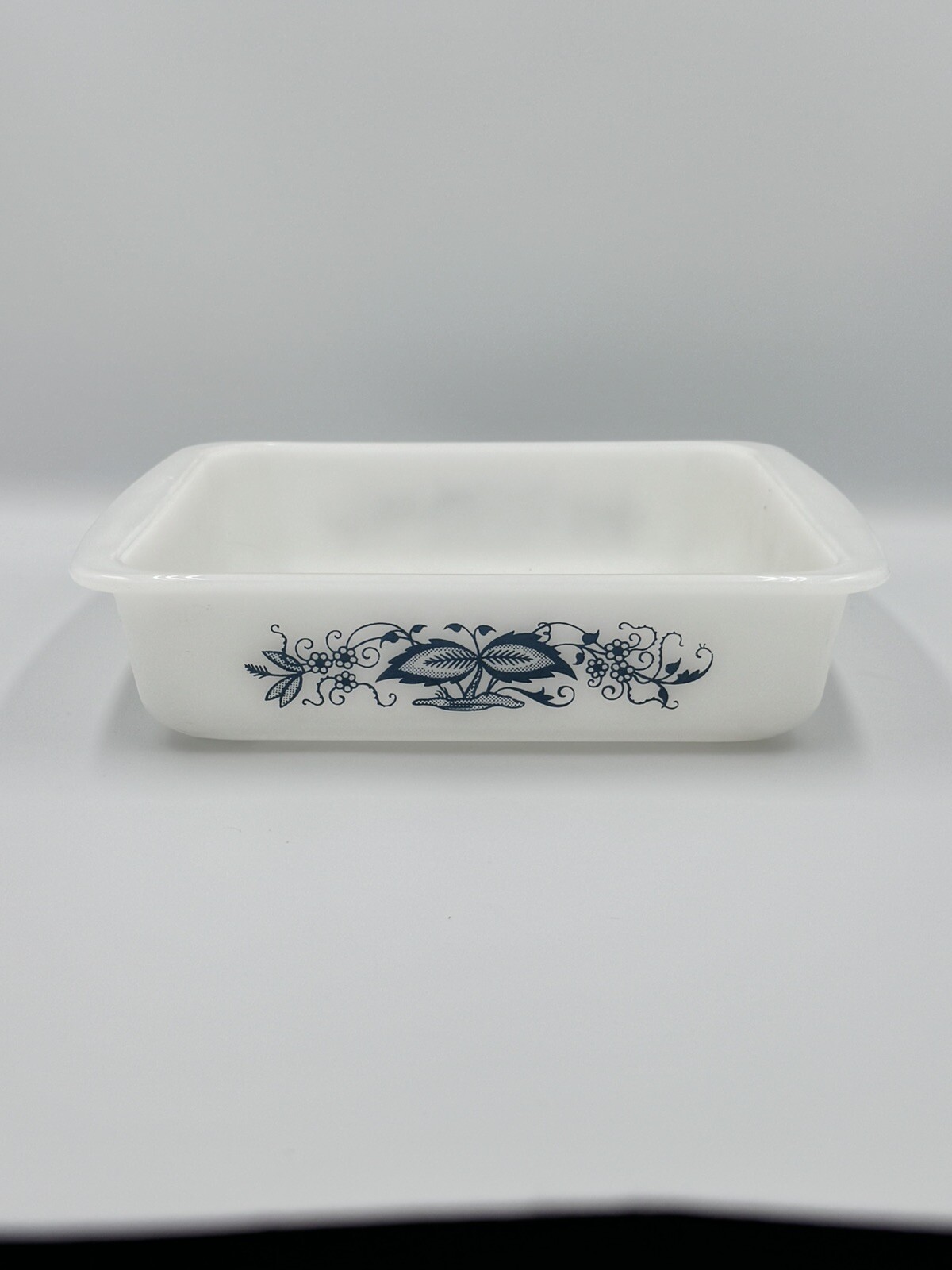 Vintage Glasbake Milk Glass 8”x8” Casserole Dish Blue Onion J2428