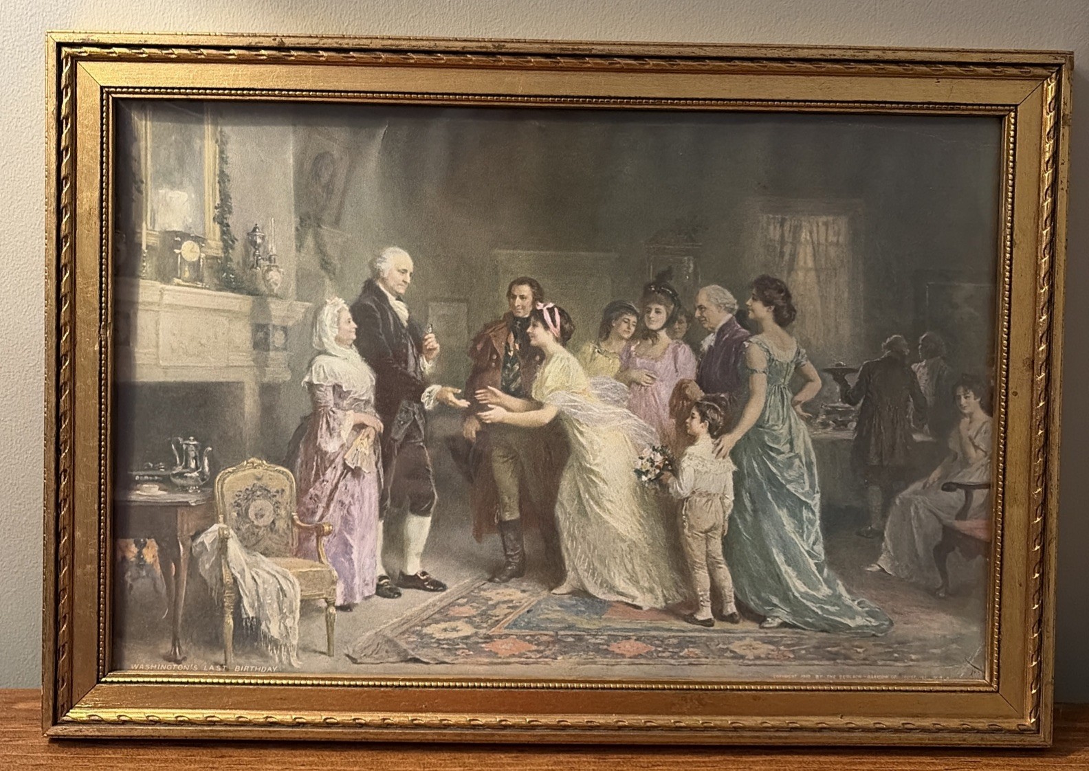 Antique 1910 Washington's Last Birthday Gerlach-Barklow Print Gold Gilt Frame