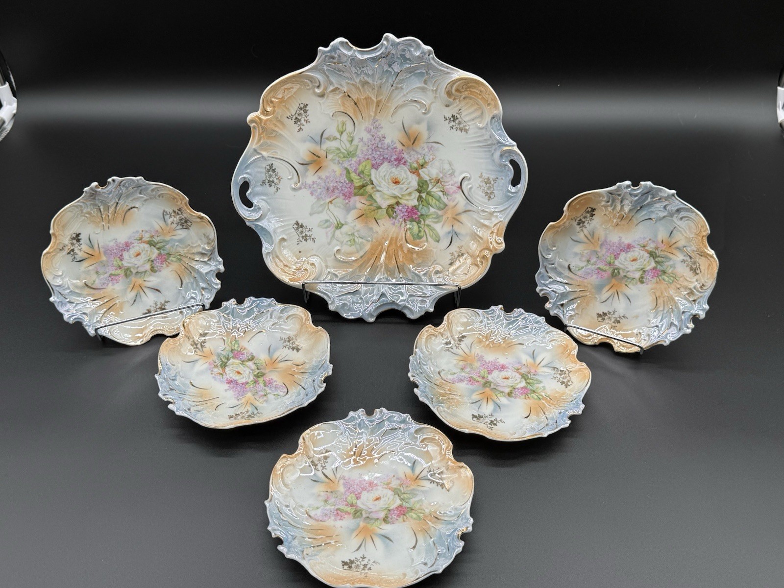 RS Prussia German Porcelain Berry Dessert Bowl Set Hand Painted, 1 Bowl, 5 Small RS Prussia German Porcelain Berry Dessert Bowl Set Hand Painted, 1 Bowl, 5 Small