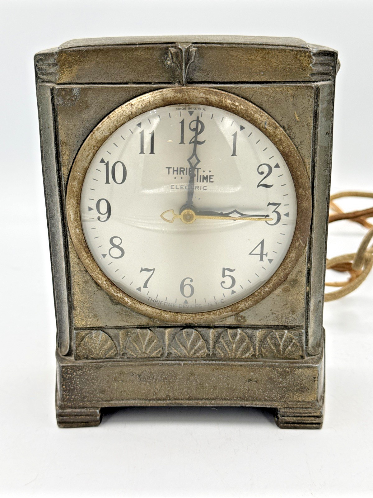 Vintage 1930s Ingraham Thrift Time Electric Clock Coin Piggy Bank Art Deco Metal