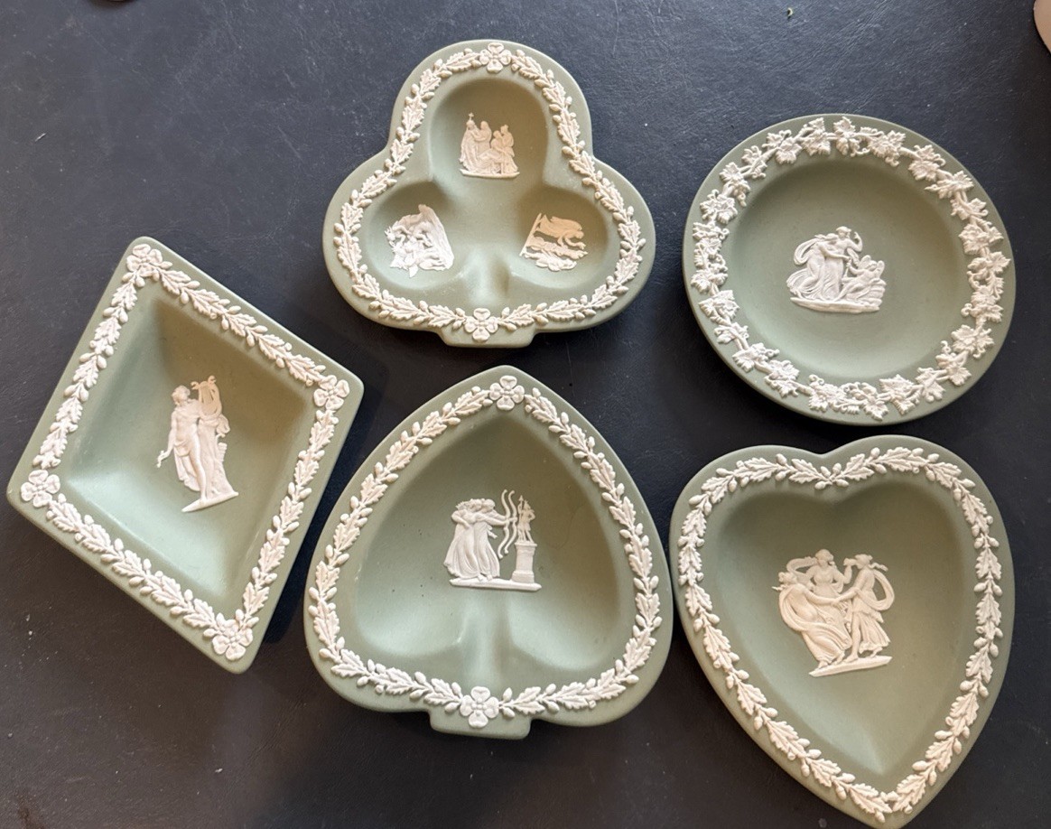 Antique Jasperware Wedgwood Jade Green Bridge Club Lot of 5 Assorted Antique Jasperware Wedgwood Jade Green Bridge Club Lot of 5 Assorted
