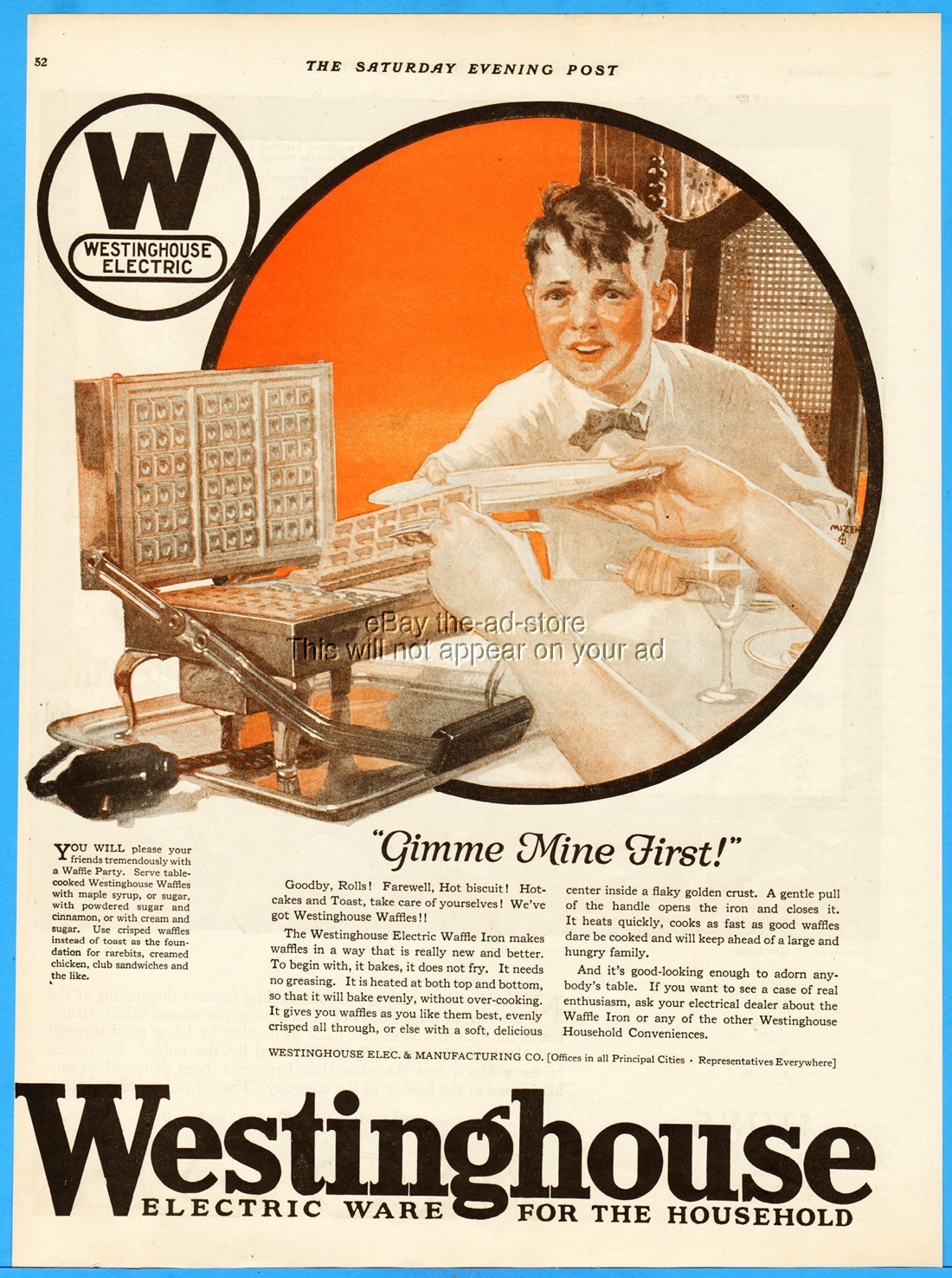 1921 Westinghouse Electric Waffle Iron Antique Kitchen Appliance Gimme Mine Ad