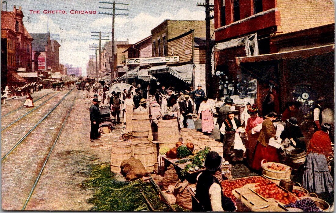 The Ghetto Chicago IL Street Scene Fruit Vegtable Market c1907 Postcard DB