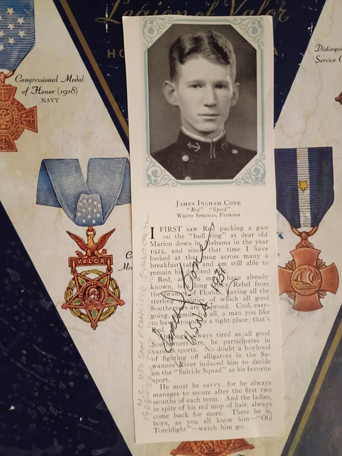 Capt JAMES INGHAM CONE USS San Francisco N.C. Signed USNA 1931 Yearbook Pic RARE
