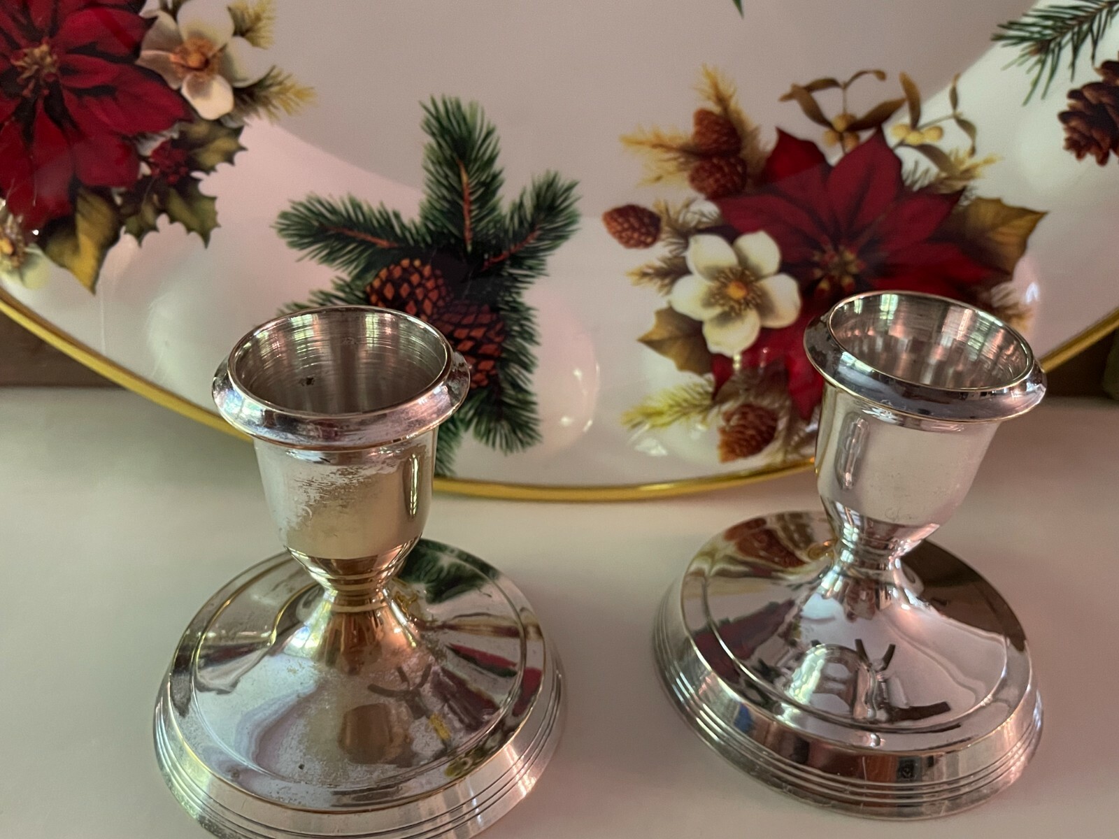 Two Silver plated candle sticks 3 inch tall Leonard from India (603)