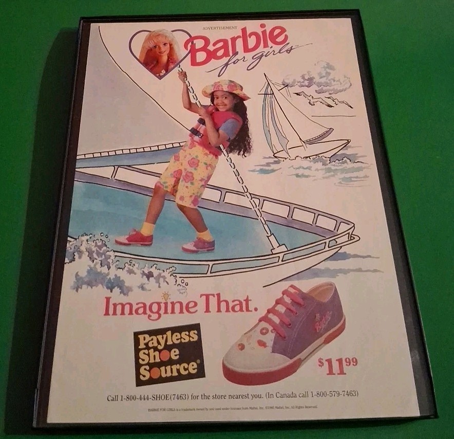 Barbie For Girls Payless Shoe Source Vintage Framed Print Ad 1995 8.5x11 