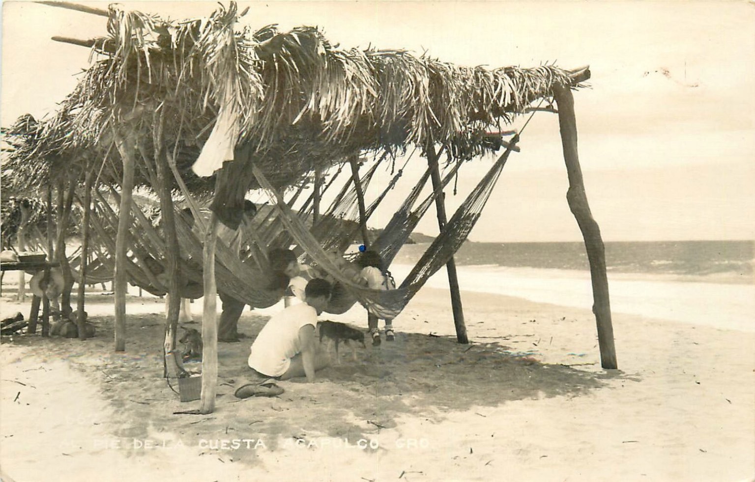 RPPC Pie de la Cuesta Acapulco GRO. Mexico Hammocks Beach Scene Vtg Postcard RPPC Pie de la Cuesta Acapulco GRO. Mexico Hammocks Beach Scene Vtg Postcard
