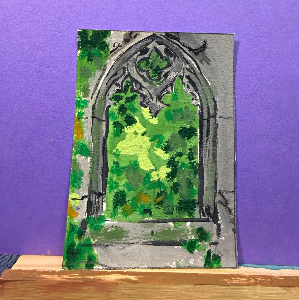 ACEO original OOAK vintage stone window nature oil pastel and acrylic ACEO original OOAK vintage stone window nature oil pastel and acrylic