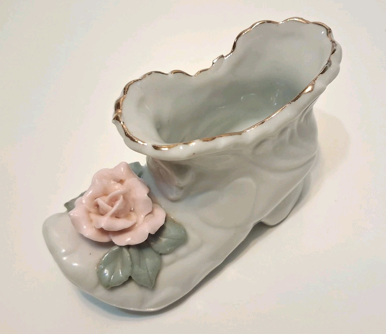  Shoe Figurine Porcelain High Heel Slipper China Applied Flowers Vintage