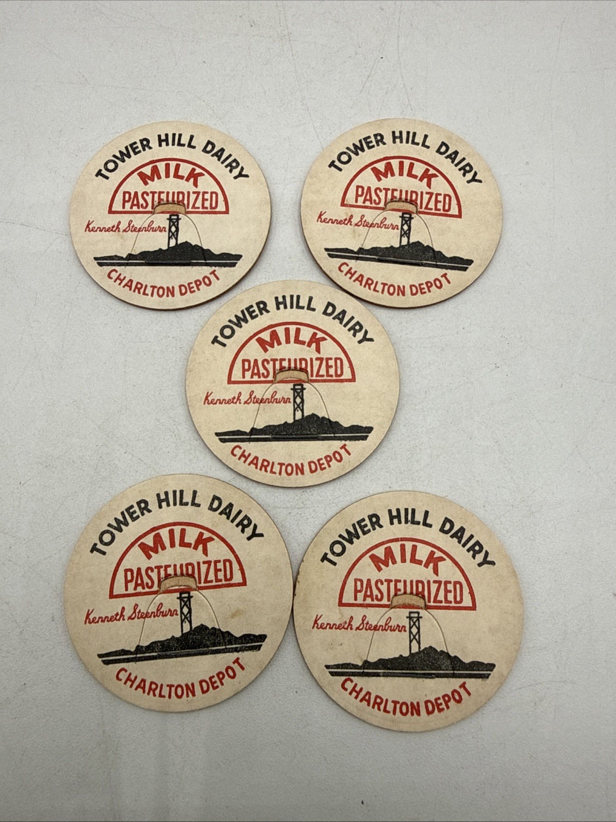 Vintage Milk Caps Tower Hill Dairy Kenneth Steenburn Charlton Depot Lot of 5 Vintage Milk Caps Tower Hill Dairy Kenneth Steenburn Charlton Depot Lot of 5
