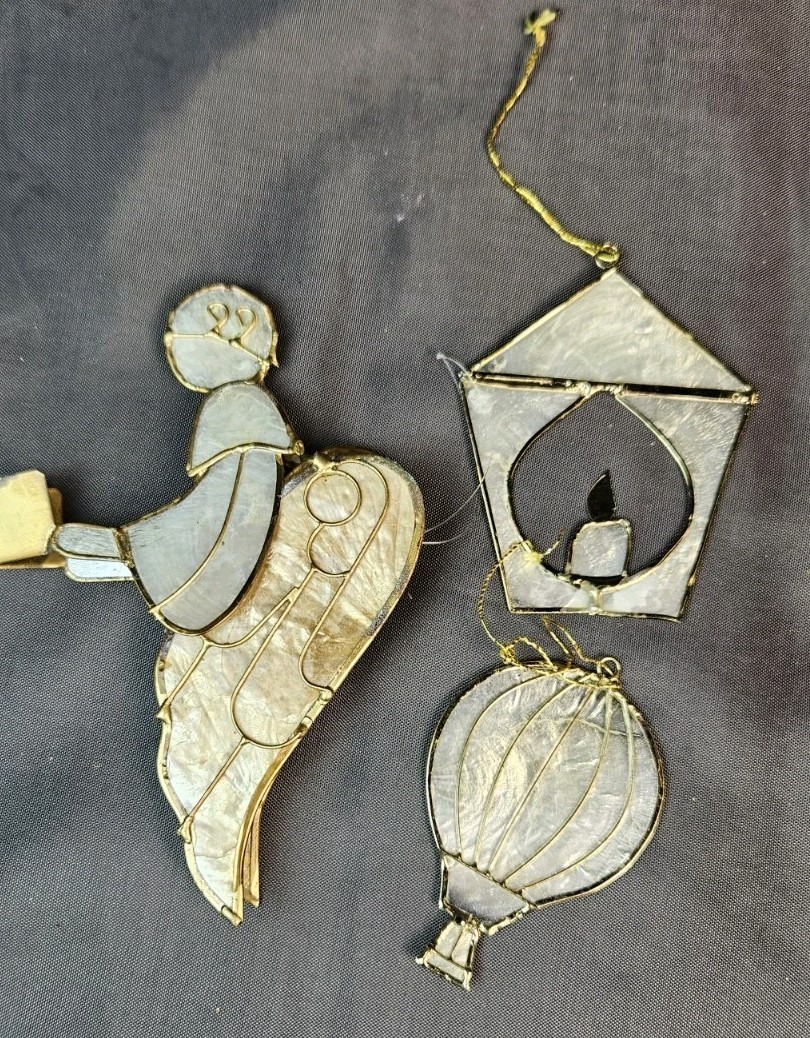 Lot Of 3 Vintage Capiz Shell Christmas Ornaments 