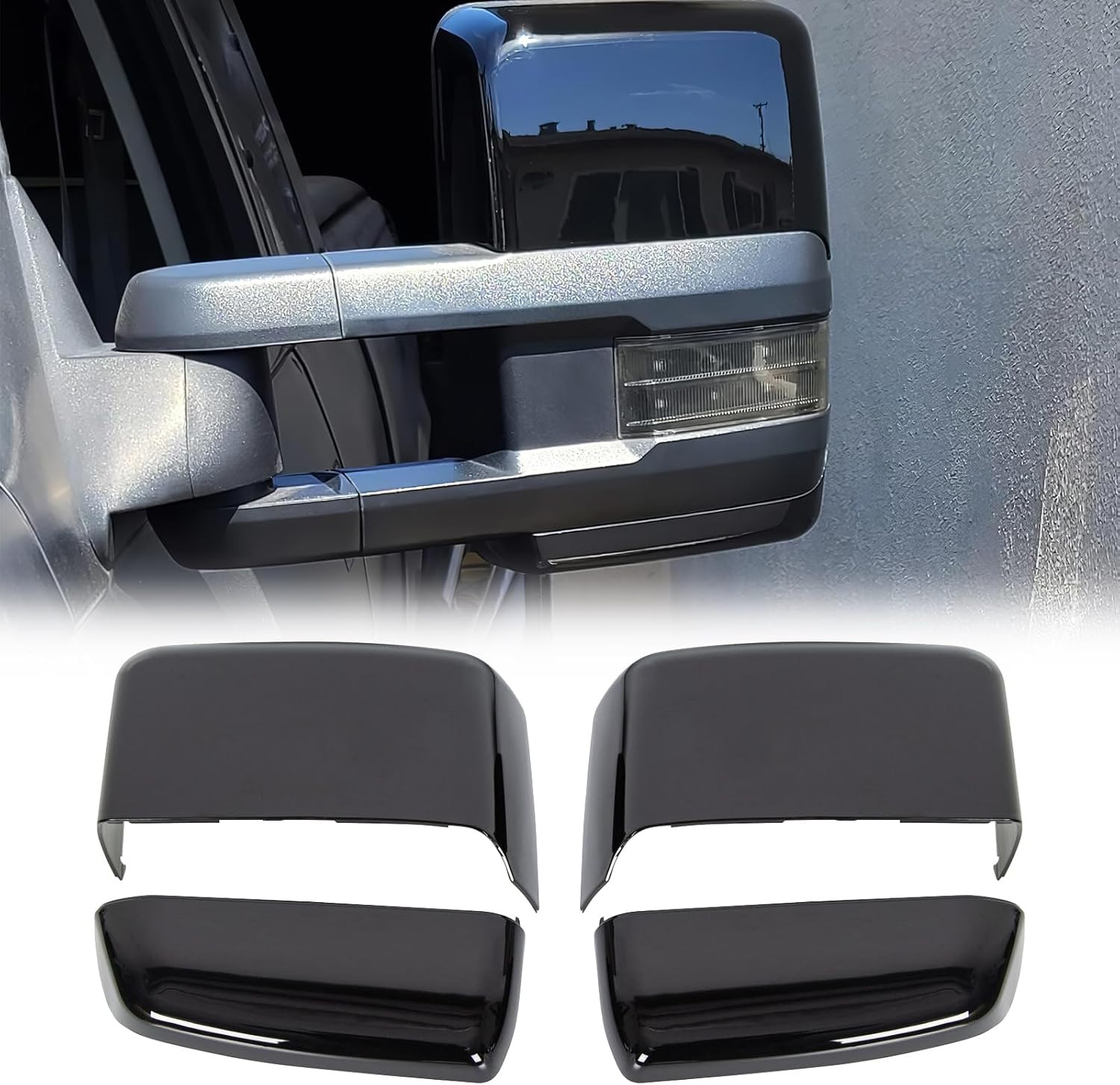 Tow Mirror Cover Caps Glossy Black Left & Right Rearview Side Mirror Caps Fit fo