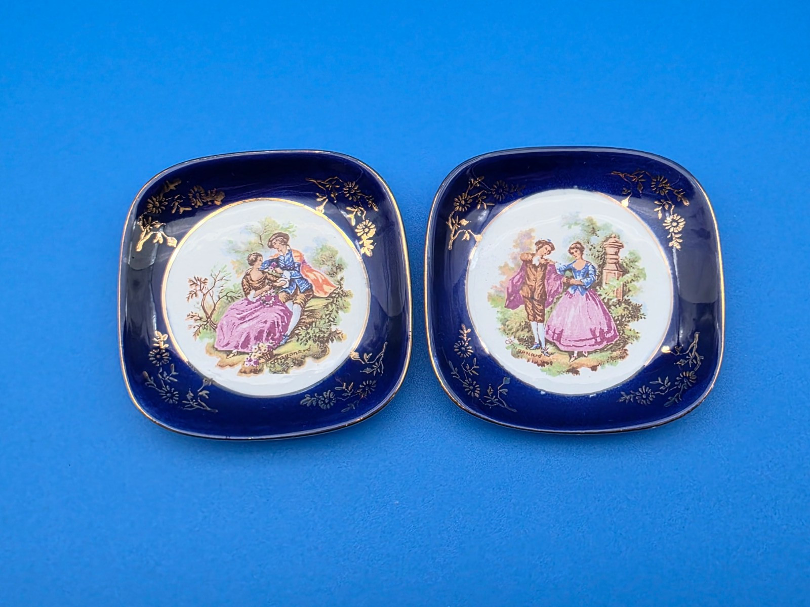 2 x KA - KER-ARTIS Bone China Square Trinket Dishes - Fragonard - Made in Italy