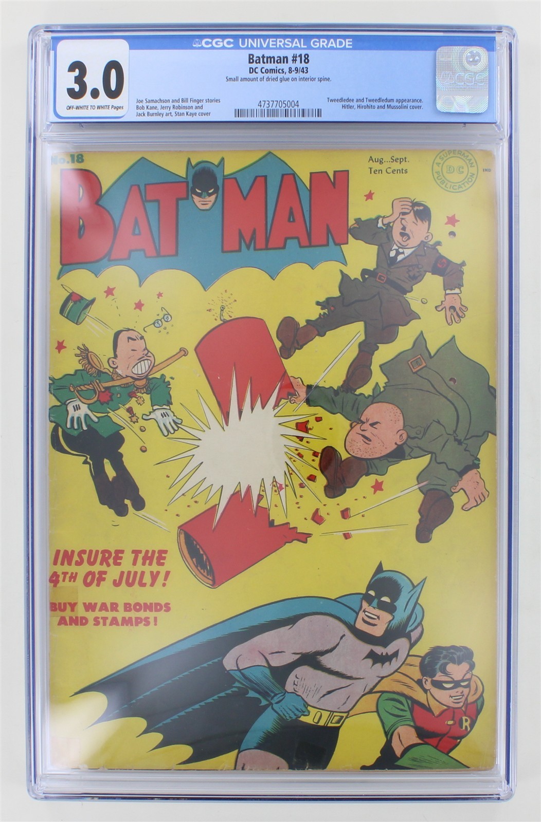 Batman #18 Hitler Mussolini War Cover CGC 3.0 Detective Comics DC Bob Kane 