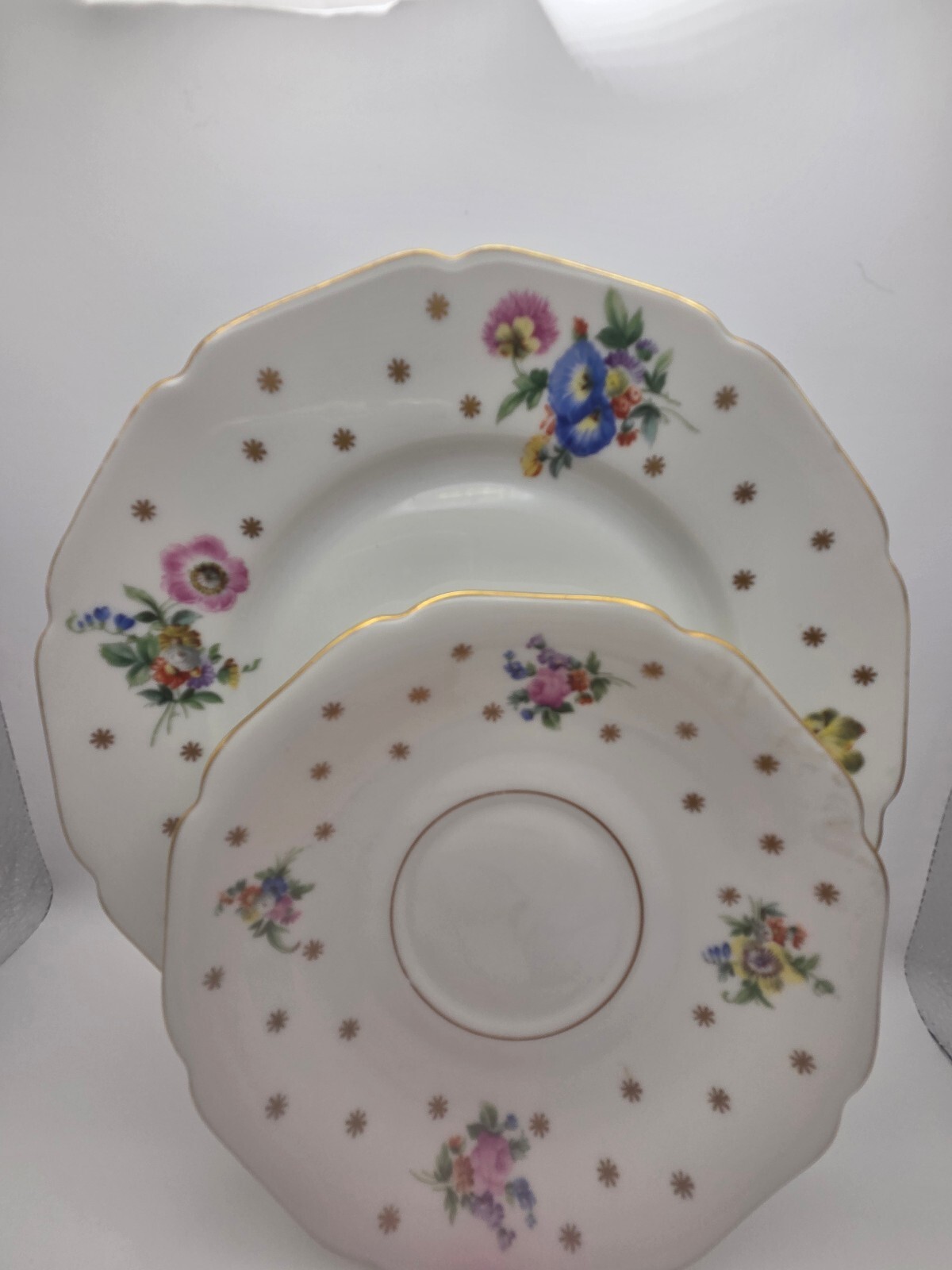 H & C Heinrich Bavaria Germany Floral Gold Trim Porcelain Plate and Saucer Set