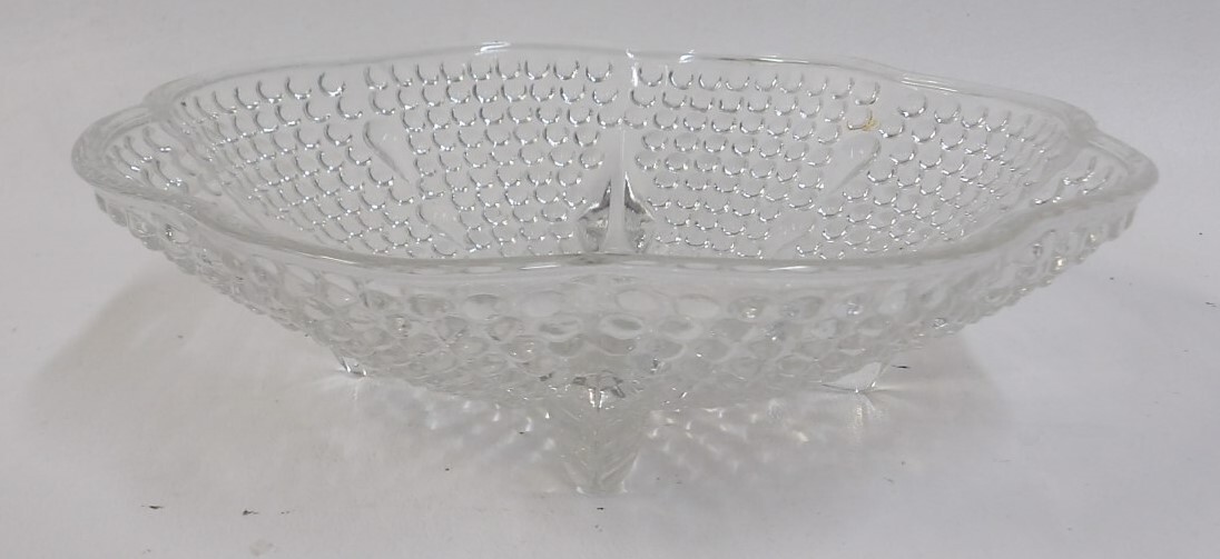 Hazel Atlas Glass Teardrop 4 Toed Nappy Candy Dish Bowl