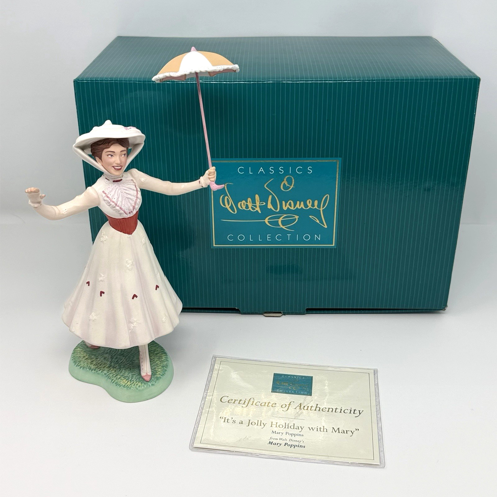 Disney WDCC It\'s Jolly Holiday with Mary Poppins  White Red Dress Umbrella READ