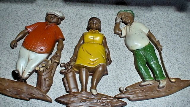 Vintage 1967& 1968 Men's & Women's Golfer Sexton Metal Wall Hangings Vintage 1967& 1968 Men's & Women's Golfer Sexton Metal Wall Hangings