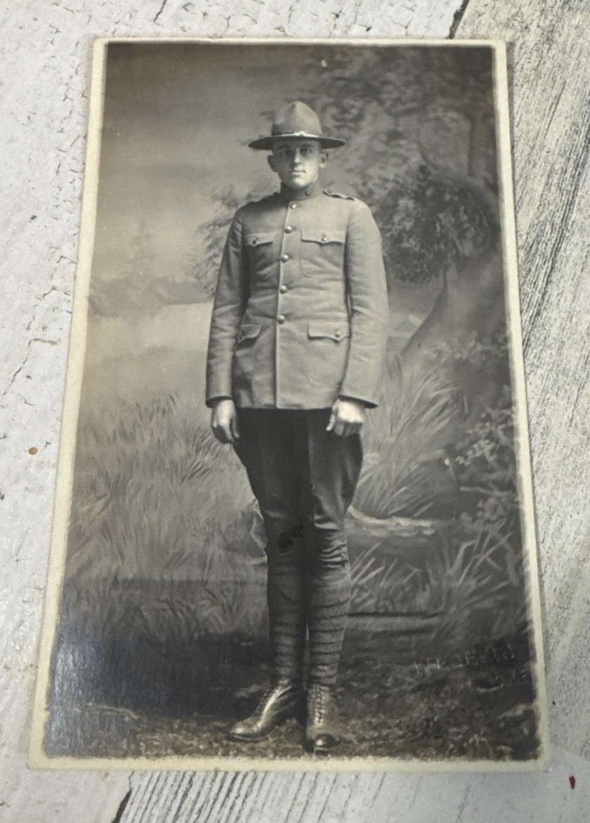 Vtg RPPC WWI U.S. Army Soldier AZO Divided Back Real Photo Postcard 1904–1918