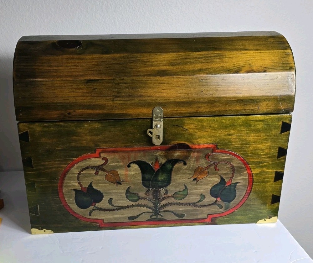 Wood Treasure Chest Style Box Vintage Jewelry Gothic Medieval