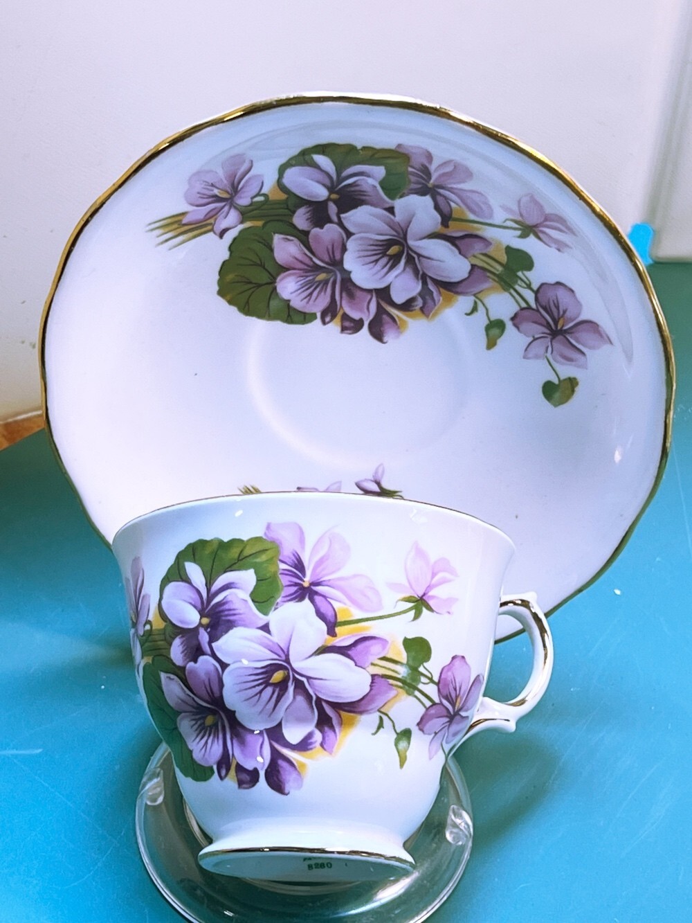 ROYAL KENT FINE BONE CHINA FLORAL PATTERN FOOTED CUP & SAUCER 8620 EXCELLENT