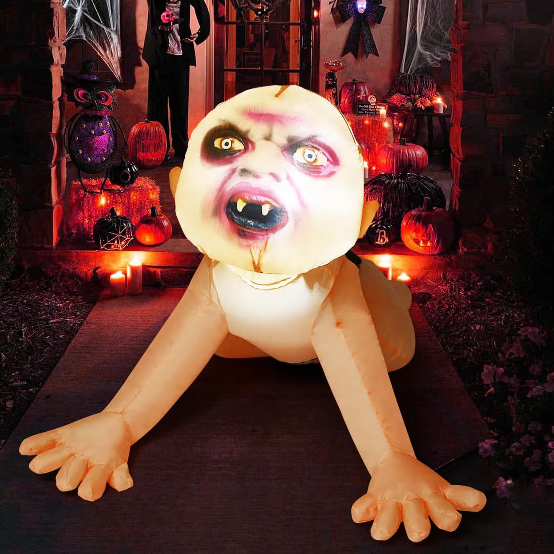GOOSH 4 FT Halloween Inflatable Zombie Outdoor Decorations Blow Up Yard Scary