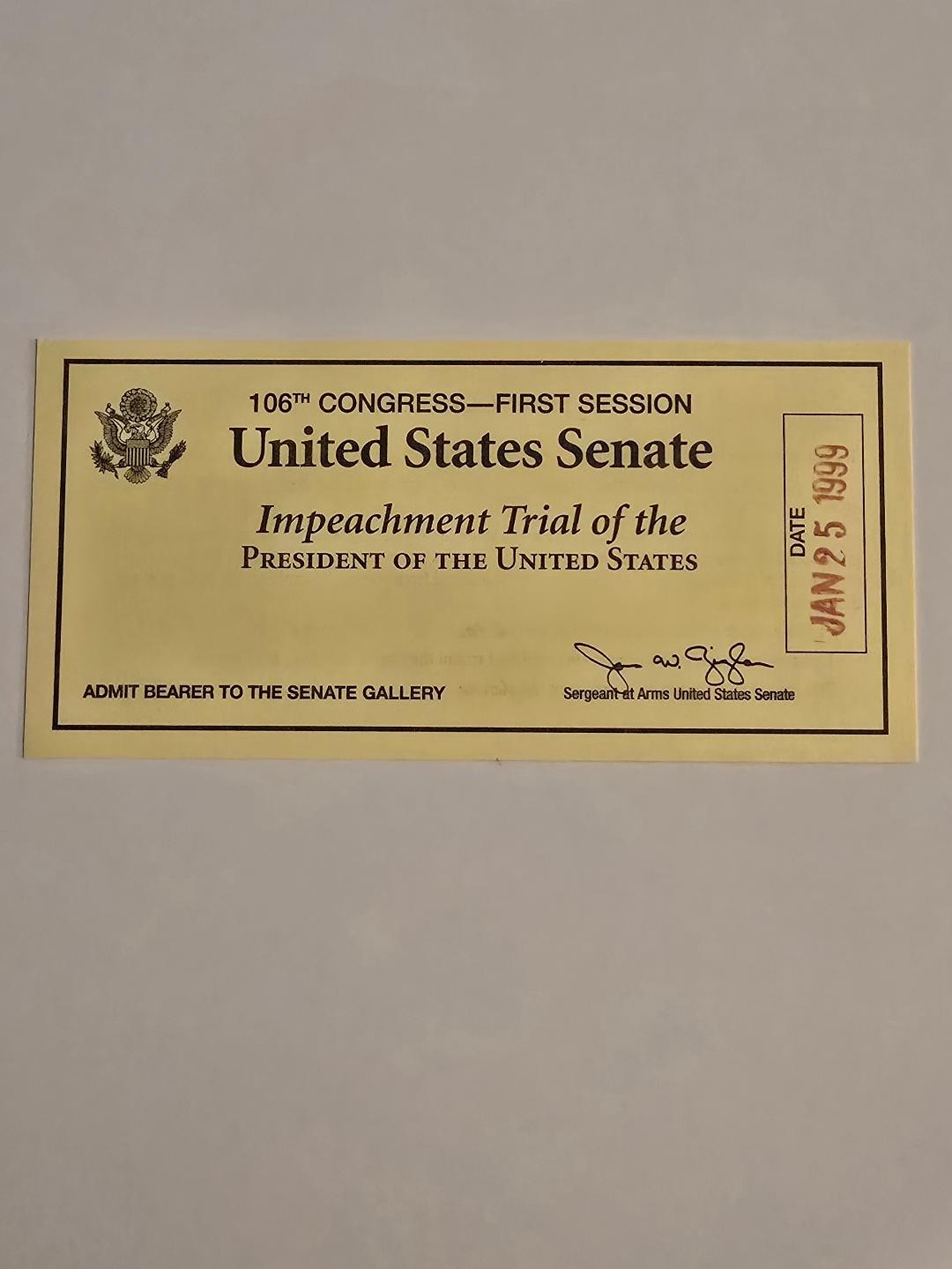 1999 Bill Clinton Impeachment Trial Ticket