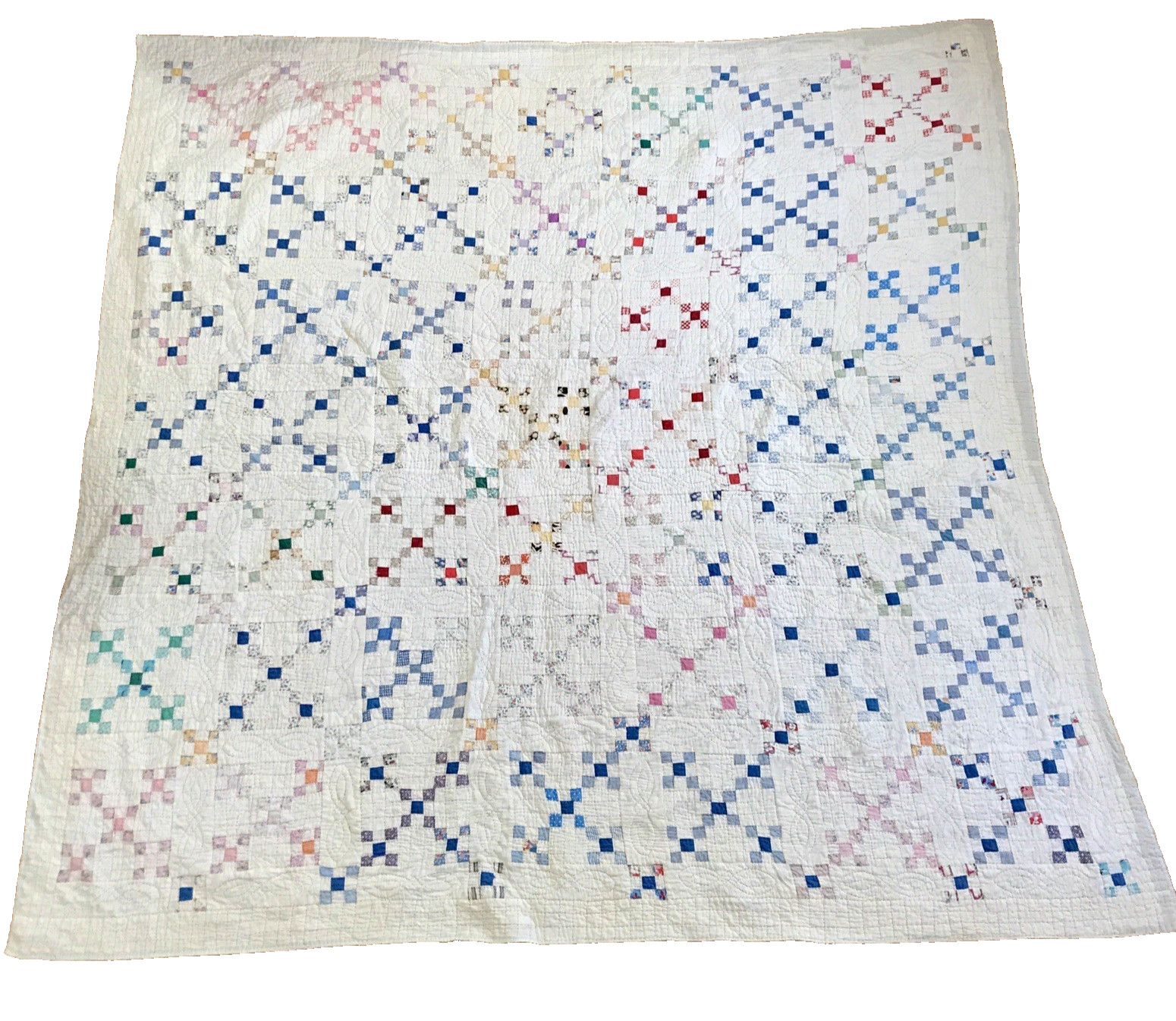 VTG Postage Stamp Scrappy 9 Patch Quilt Feed Sack Style Cottagecore 82\