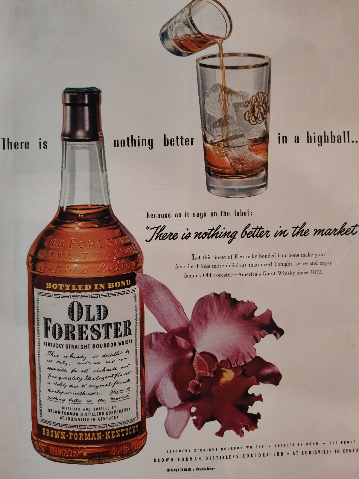 1951 Esquire Original Art Ads Old Forester Bourbon Whiskey Botany 500 Clothes
