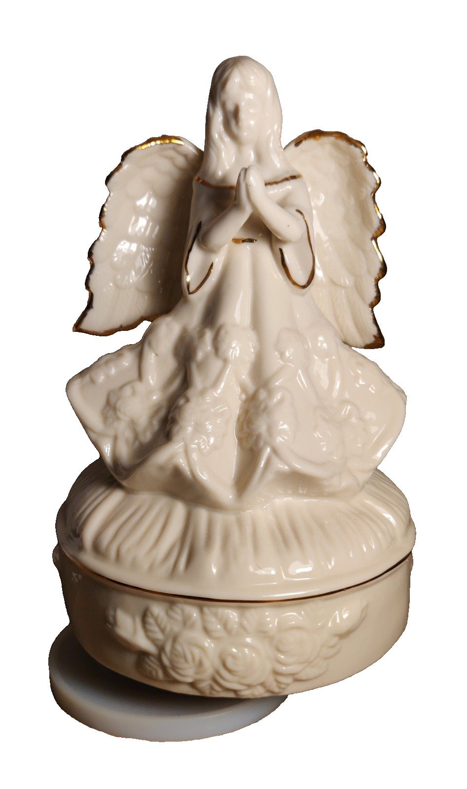 Vintage Ivory Porcelain Angel Music Box 24K Trim 7\