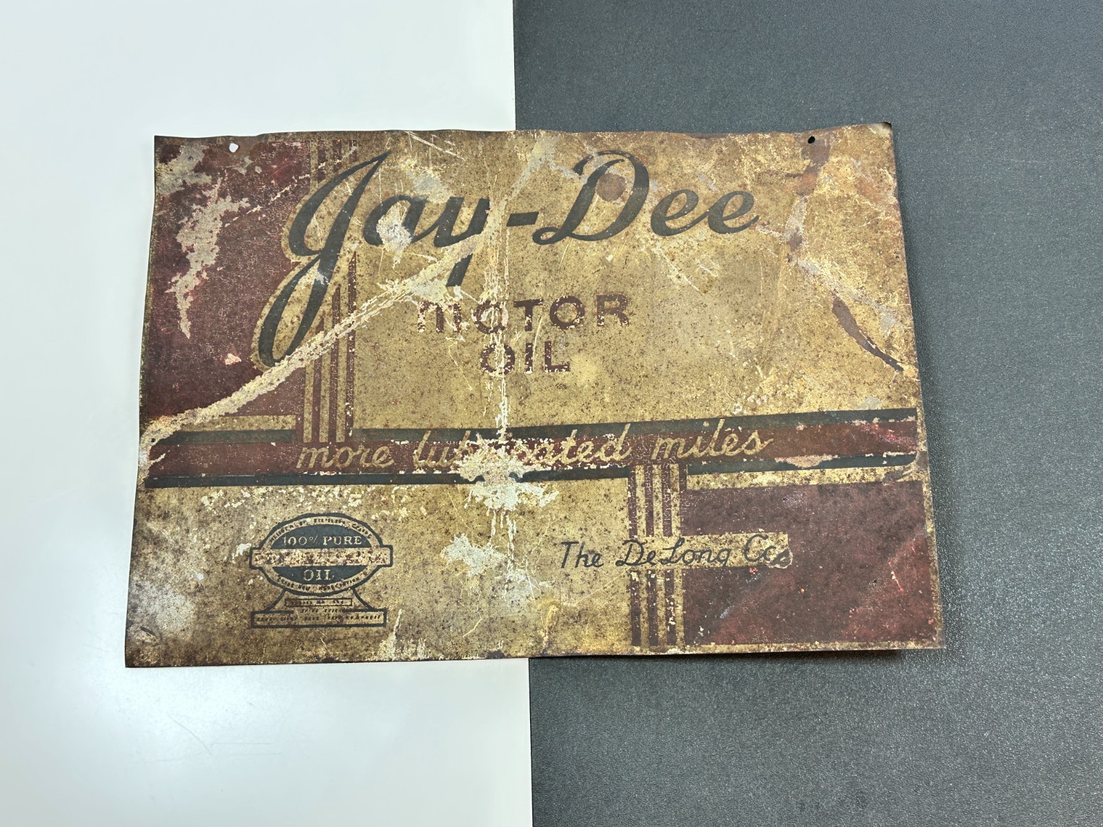 Jay-Dee Motor Oil, The DeLong CO Pennsylvania Oil 2-SIDED Metal Sign 14 x 9-3/4\