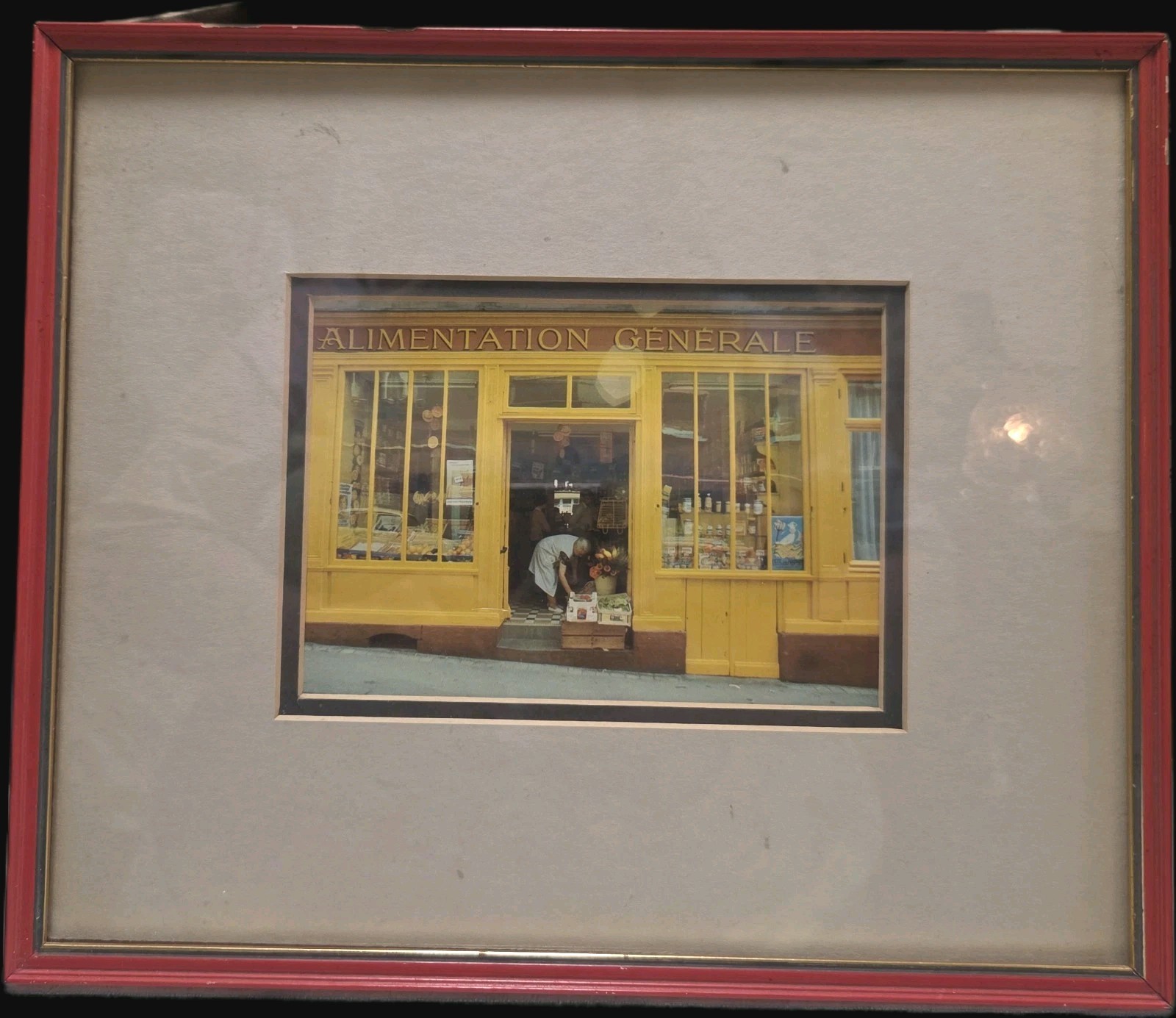 Vintage, Quaint 11x14 Red Frame with Photo Of French Grocery Store Vintage, Quaint 11x14 Red Frame with Photo Of French Grocery Store
