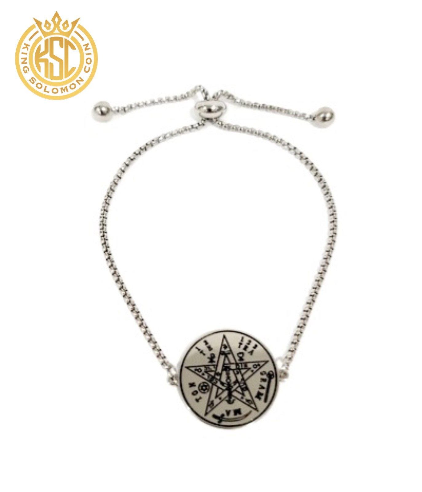 Seal of Tetragrammaton 72 names of God King Solomon Coin Bracelet Silver