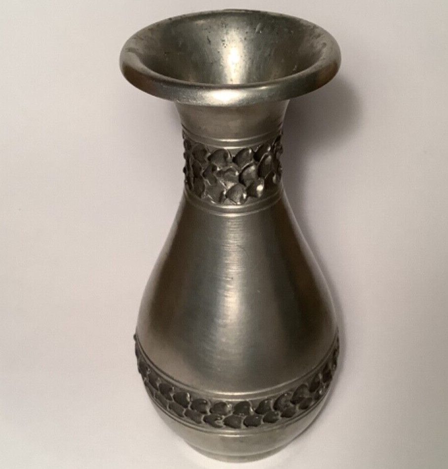 Pewter Vase by Selandia Norway Hammered Metal Danish Modern Design MID Brutalist