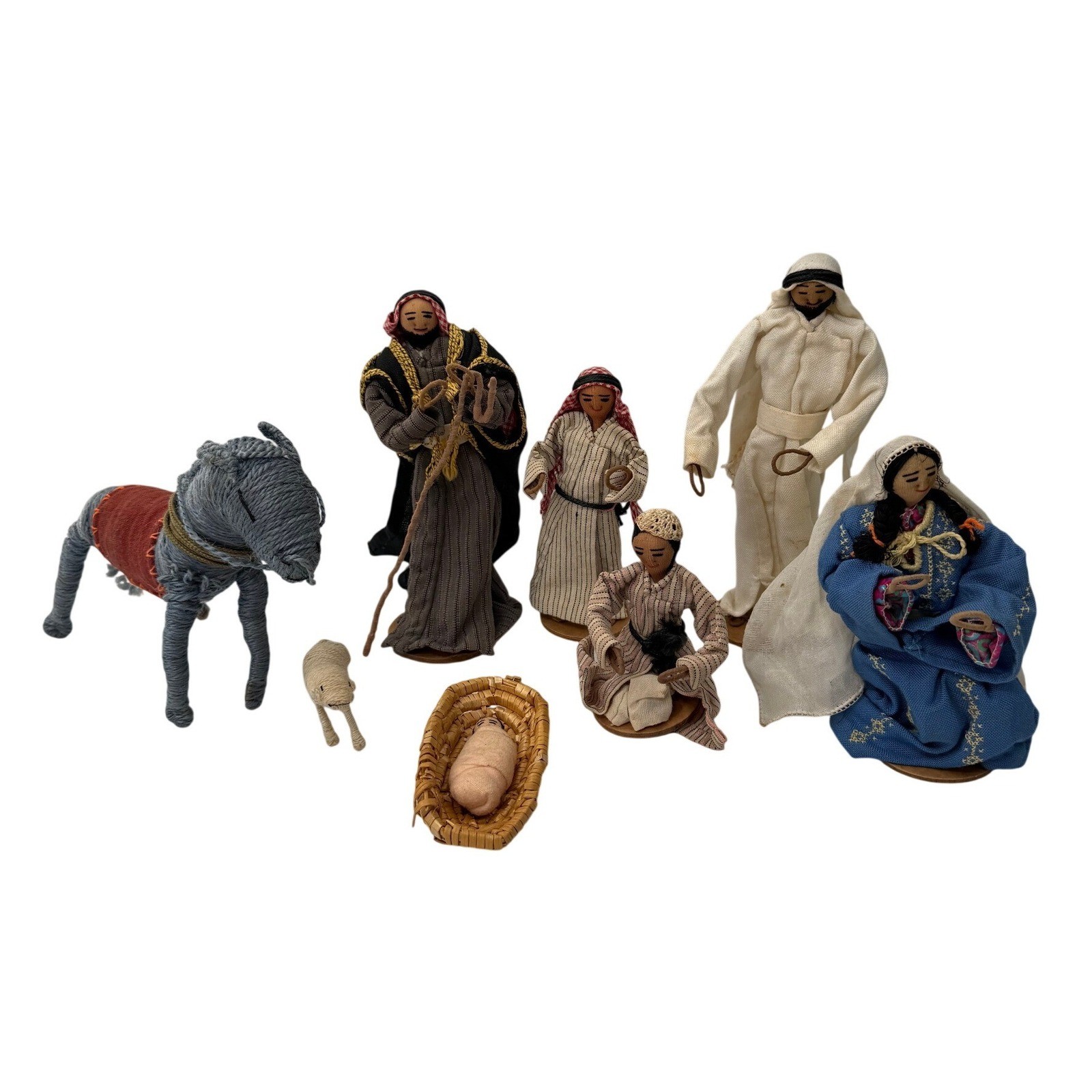 YWCA Aqabat Jaber Refugee Camp Nativity Set Jordan Jericho Handmade 8pc Vintage