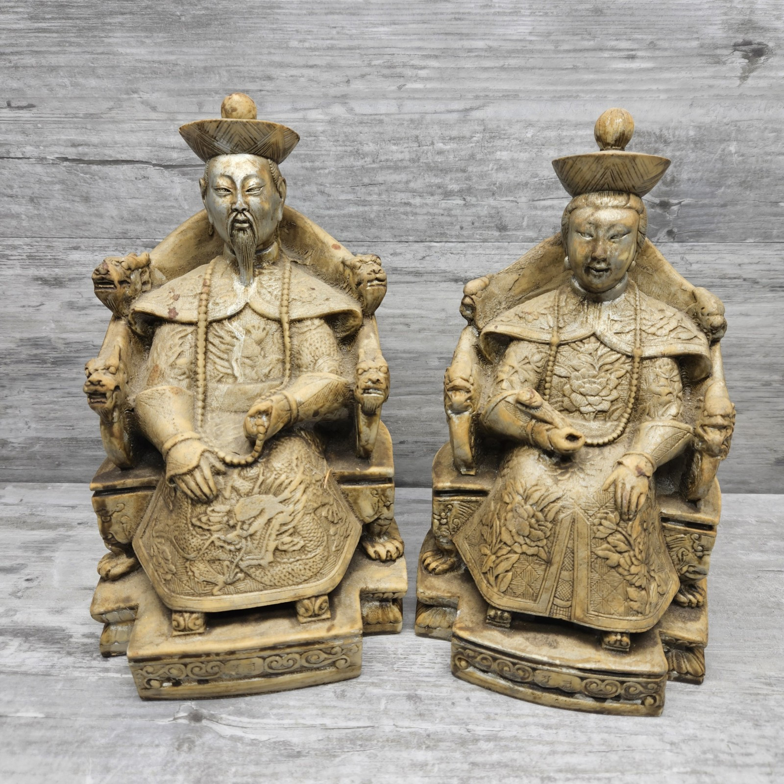 Vintage Norleans Seated Figures of a Chinese Emperor and Empress 