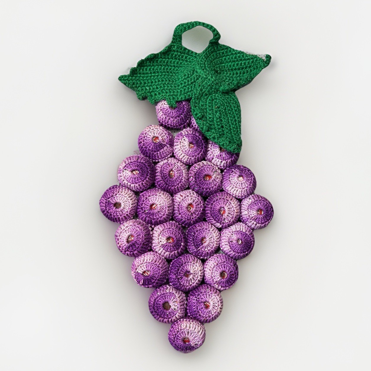 Vintage 1950s Crocheted Macrame Purple Grape Cluster Bottle Cap Hot Pad Trivet