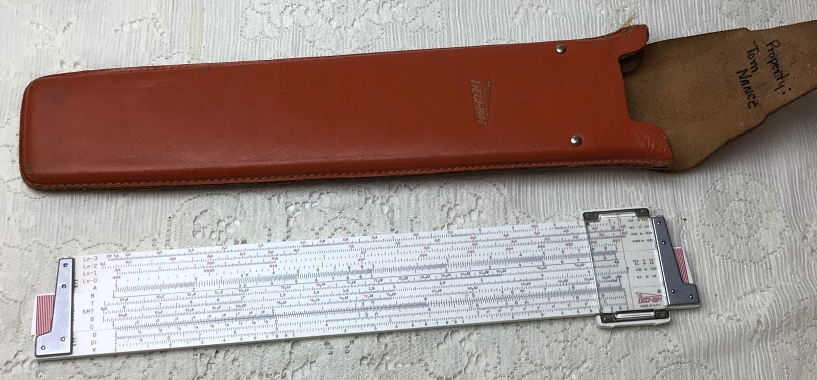 Vintage Keuffel & Esser Deci Lon 10 Slide Rule 68 1100 w/ Leather Case USA