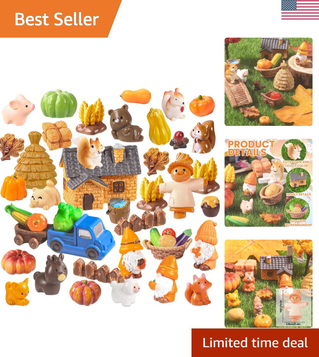 Delightful 42-Piece Thanksgiving Miniature Resin Figures - Create Fun Scenes