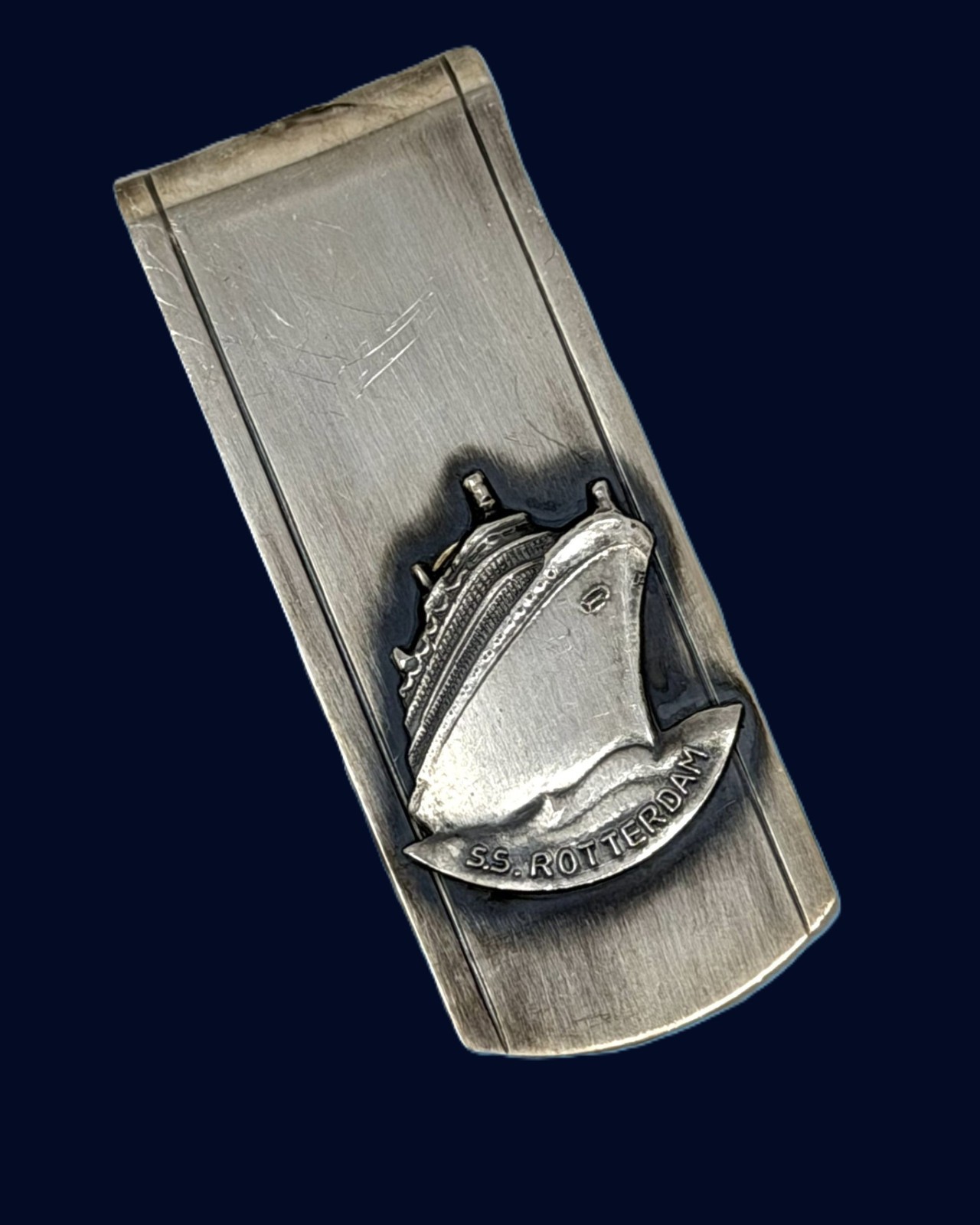 Holland America Line S.S. ROTTERDAM Silverplated Money Clip w/ Raised Portrait